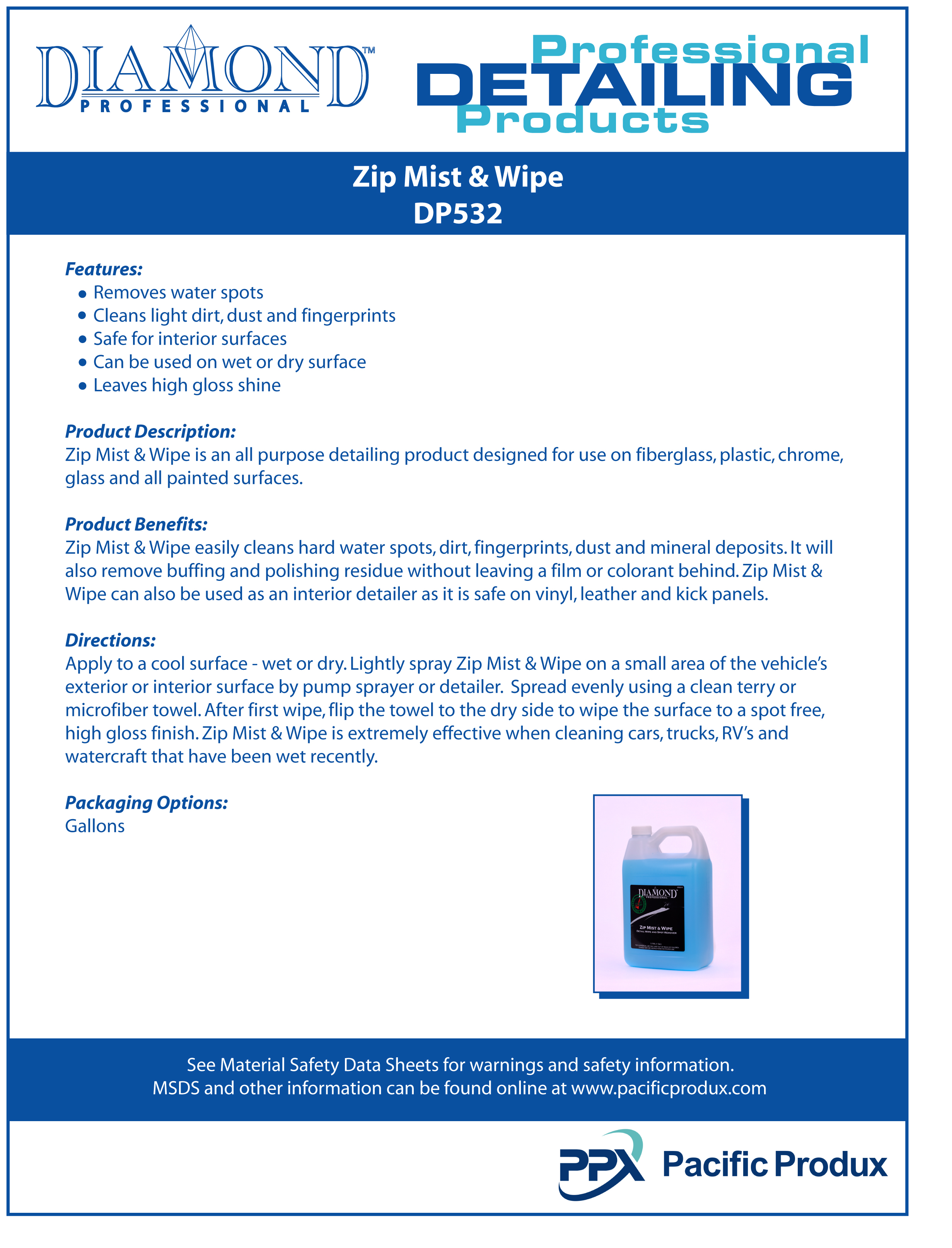 Diamond professional data safety sheets for auto detailing supplies